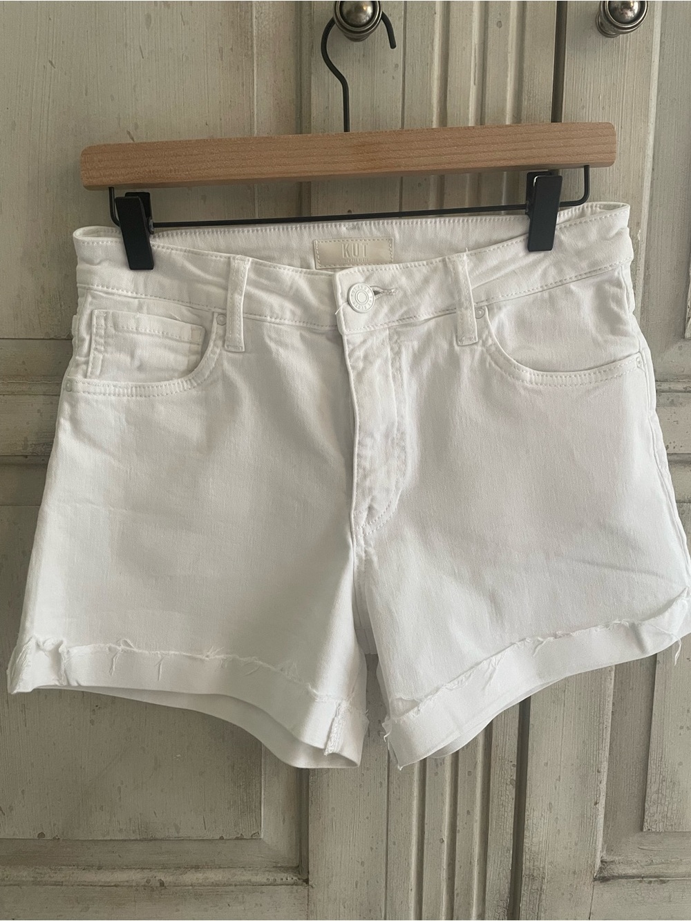 Kut from the Kloth White Raw-Hem Denim Shorts